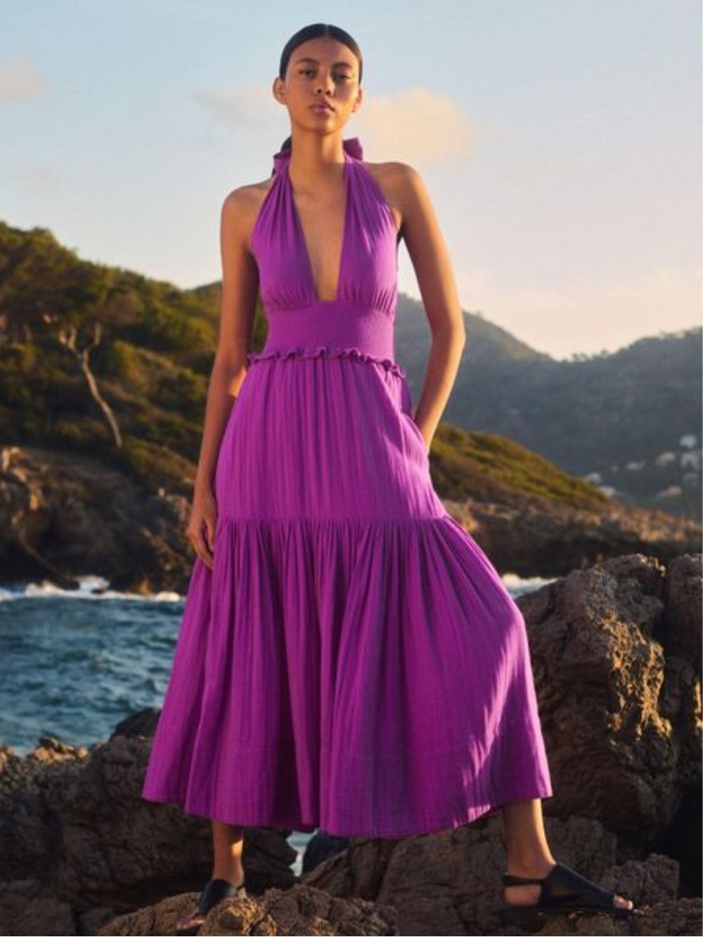 ME+EM Magenta Halter Maxi Dress